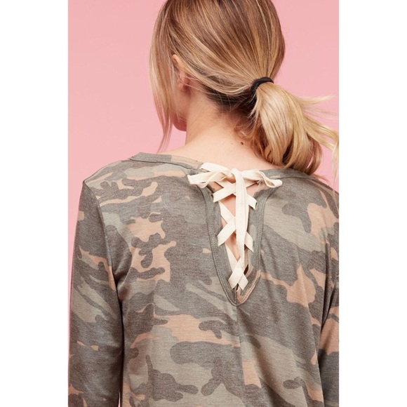 LAST ONE!! Camouflage Lace Up Top - Picture 3 of 5